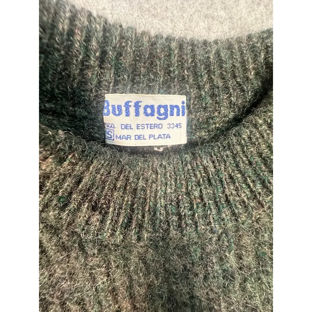 Buffagni Crewneck Striped Knit Sweater Size Small Vintage Earthy Green